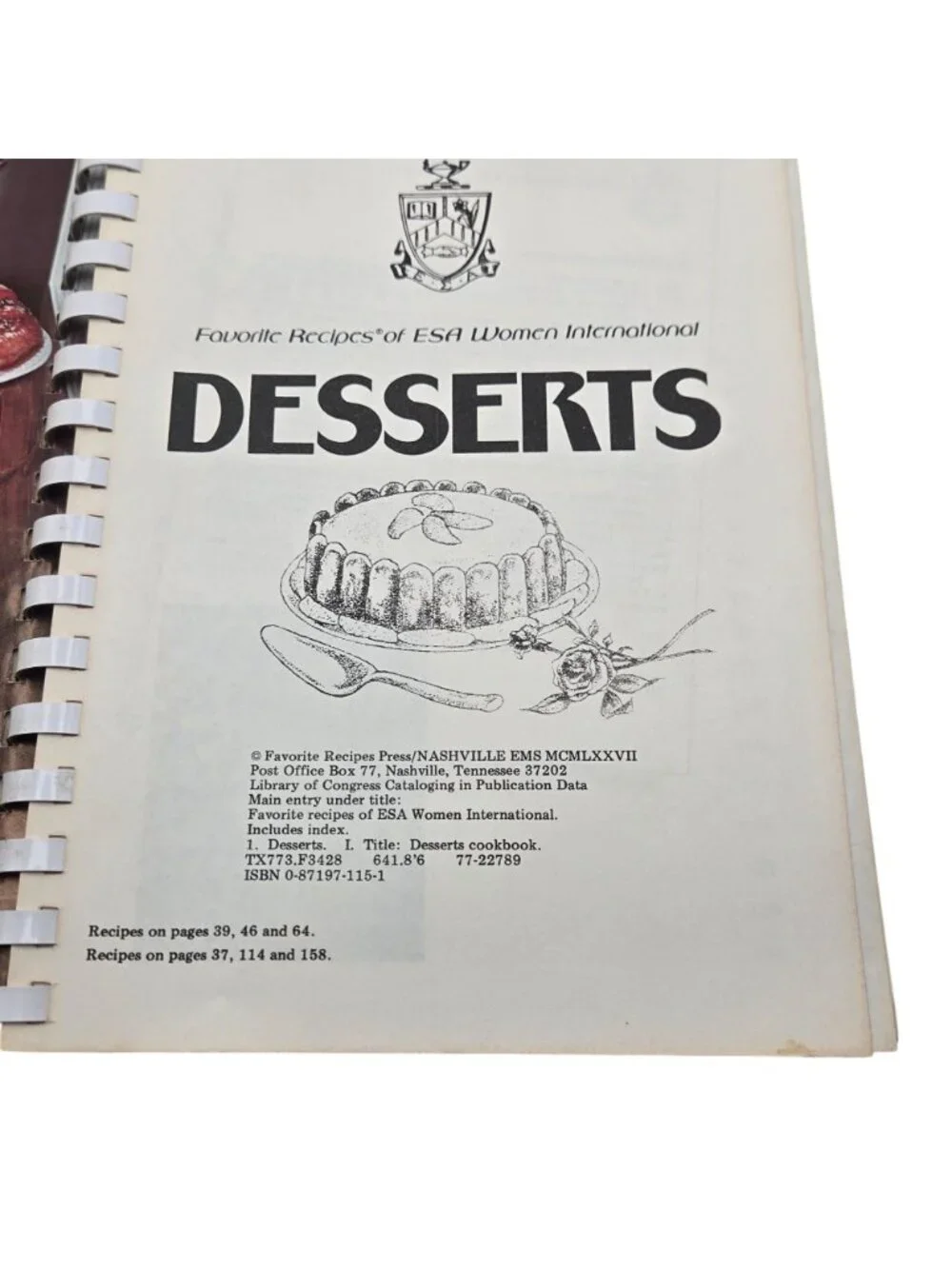 Favorite Recipes Of ESA Women International Desserts Cookbook Spiral Bound 1977
